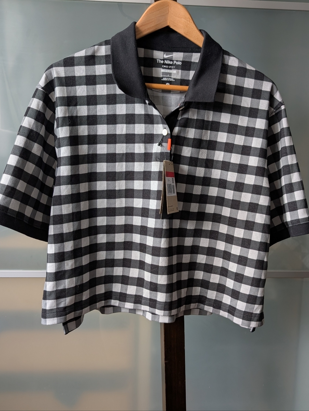 🔖NWT Nike Polo Dri-fit Black & White Checkered Short Sleeve Golf Polo - Large